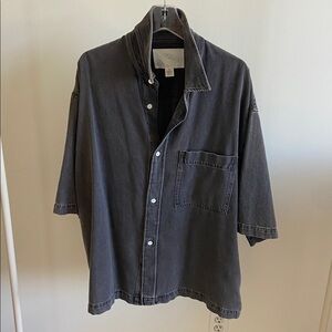 COS Distressed Grey Denim Short Sleeve Shirt Jacket XL
